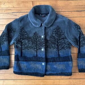 Vintage black diamond gray blue black nature fleece trees night 1990s